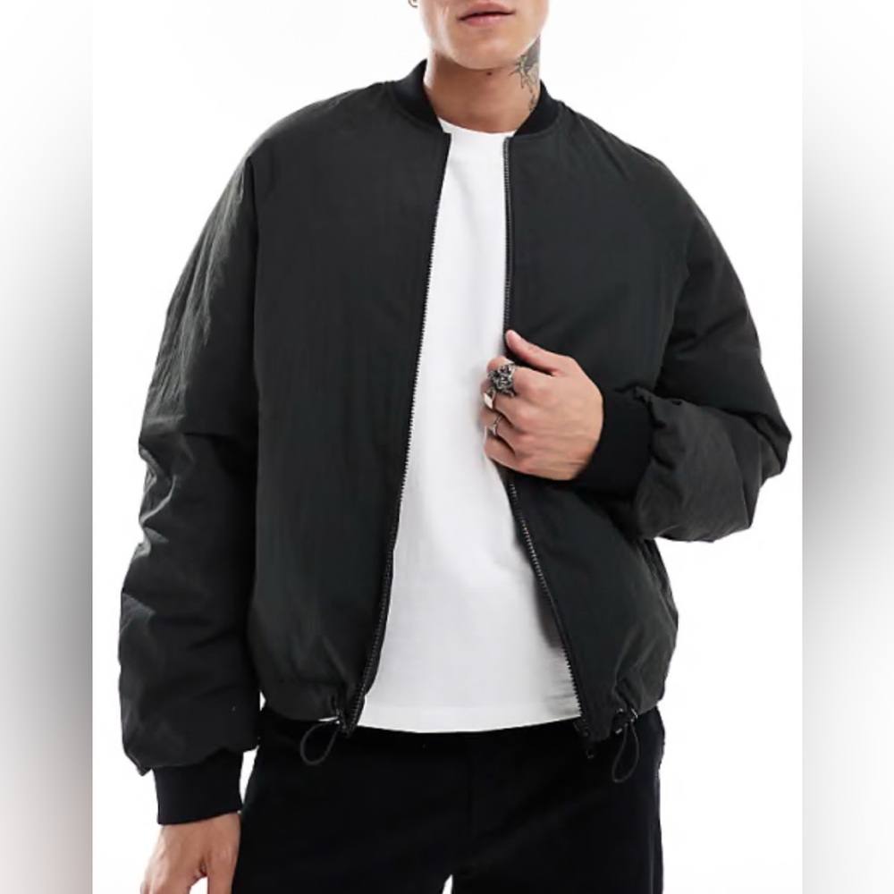 ASOS Classic Bomber Jacket Coat Black Monochrome